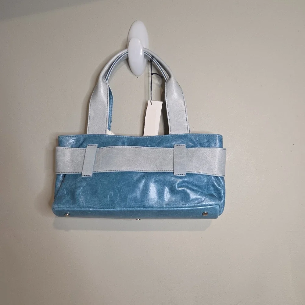 Roberta Gandolfi Italy Leather Handbag Blue Bow Satchel Tote NWT Luxury Designer